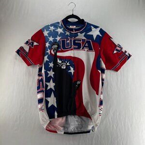 Pace Cycling Jersey Mens XL Red USA Statue of Liberty Zip Up Stretchy Multicolor